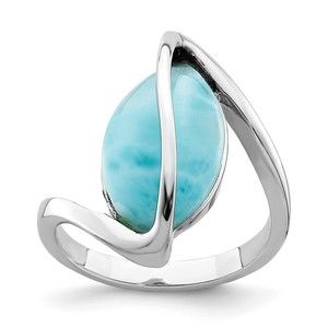 925 Sterling Silver Rhodium-plated Larimar Twisted Ring